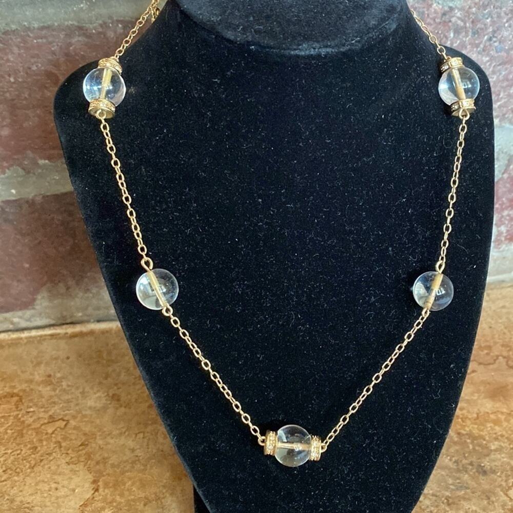 J. Crew clear glass bead and gold link contemporary‎ statement long necklace